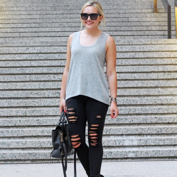 Black Mid rise Distressed Stretch Jean Leggings - Picture 2 of 5